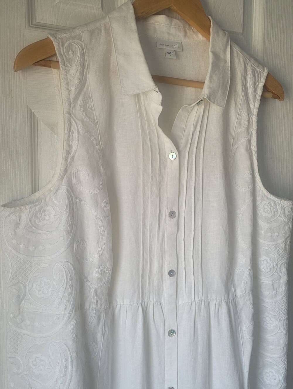 J. Jill White Sleeveless Button-Front Linen Dress - Picture 3 of 10